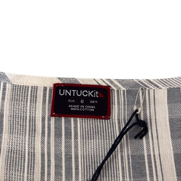 NWT UNTUCKit Romagana Tunic Top Blue White Stripe Cotton 3/4 Sleeve 6 - Picture 3 of 5